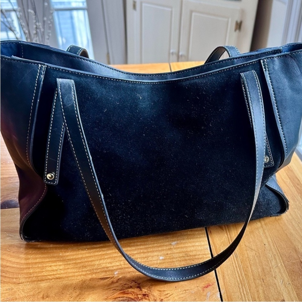 J McLaughlin Black Leather Suede Large Travel Tote Bag